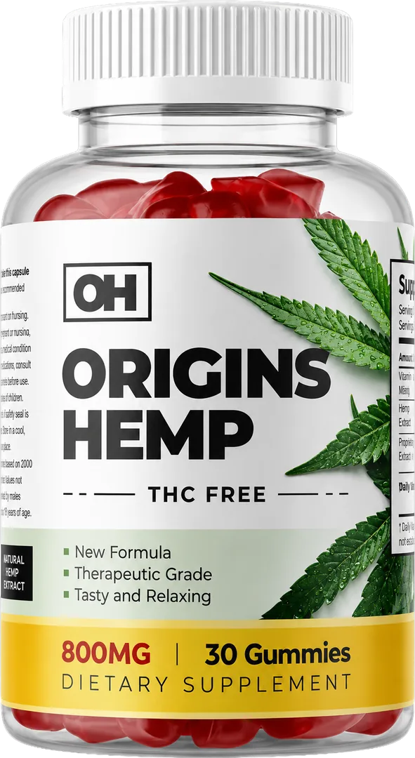 Origins Hemp Gummies bottle with 800 mg hemp extract and 30 gummies