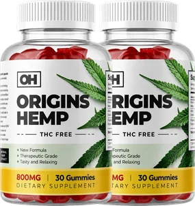 Two bottles of Origins Hemp Gummies